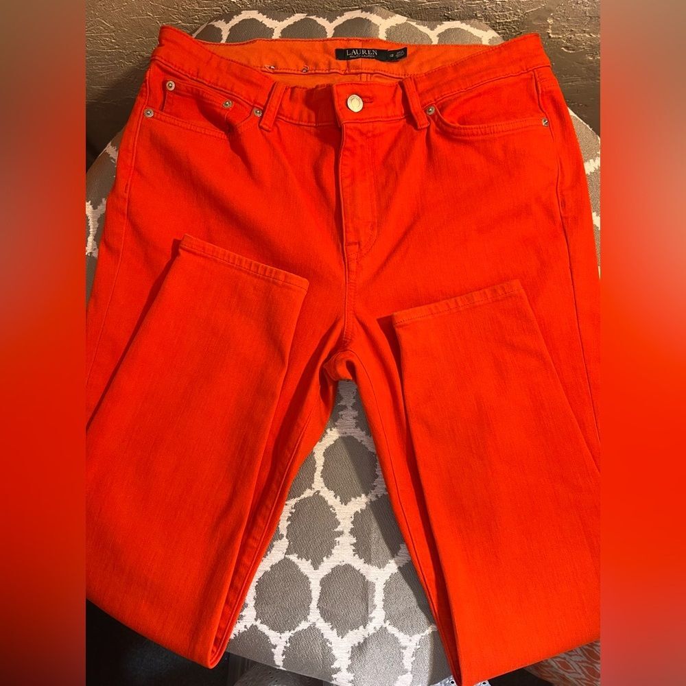 Ralph Lauren Red Straight Jeans Vibrant Style high waist slim leg denim designer